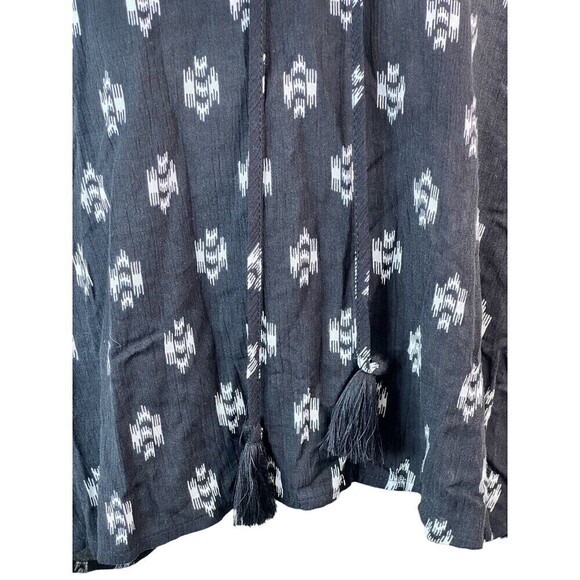 NY Collection Women's Black White Boho Loose Fit 3/4 Sleeve Tunic Tassels Sz Med - Picture 3 of 9